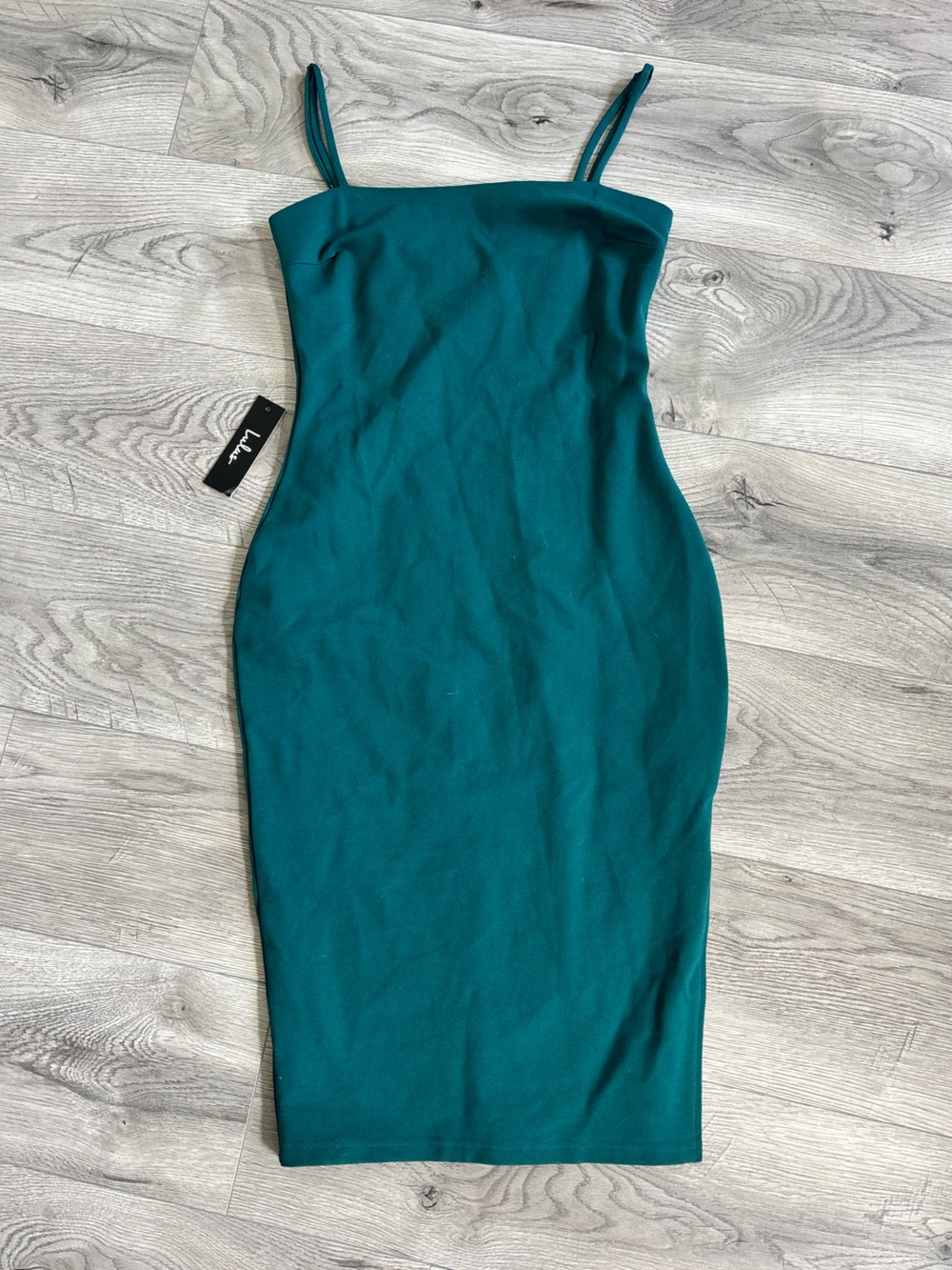 NWT Lulus Paulina Dress Deep Teal Bodycon Midi | Size M | Adjustable Straps